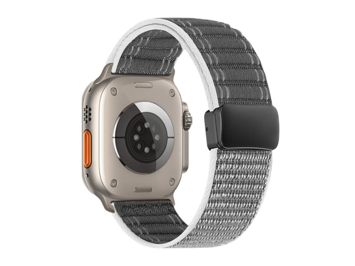 Bracelete Para Apple Watch 46/49/45/44mm - Nylon Com Padrão Ondulado E Fecho Magnético Cinza