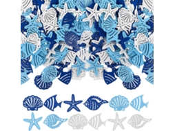 Conjunto de 100 Decorações Marinhas de Madeira, Enfeites para Pendurar em Casa e Festas, Estrelas-do-mar e Conchas