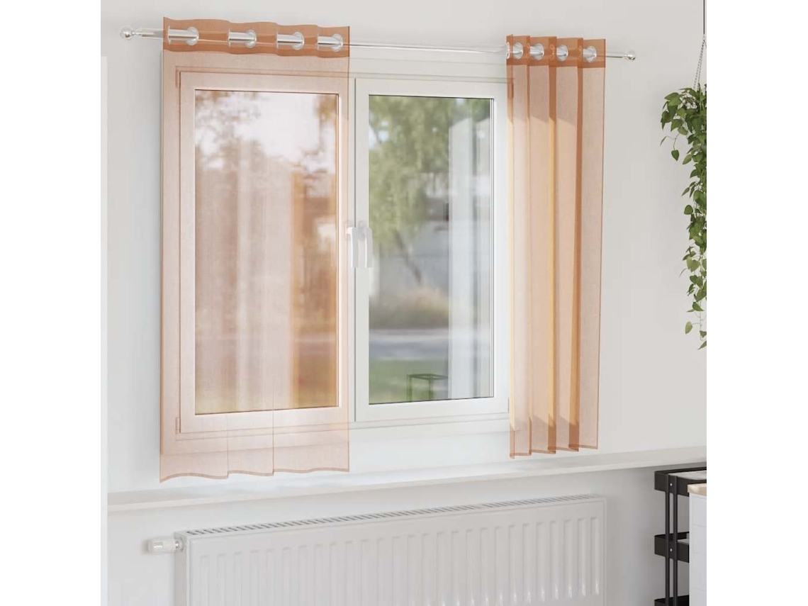 Vidaxl Cortinas De Voile Com Ilhós 2 Pcs Terracota