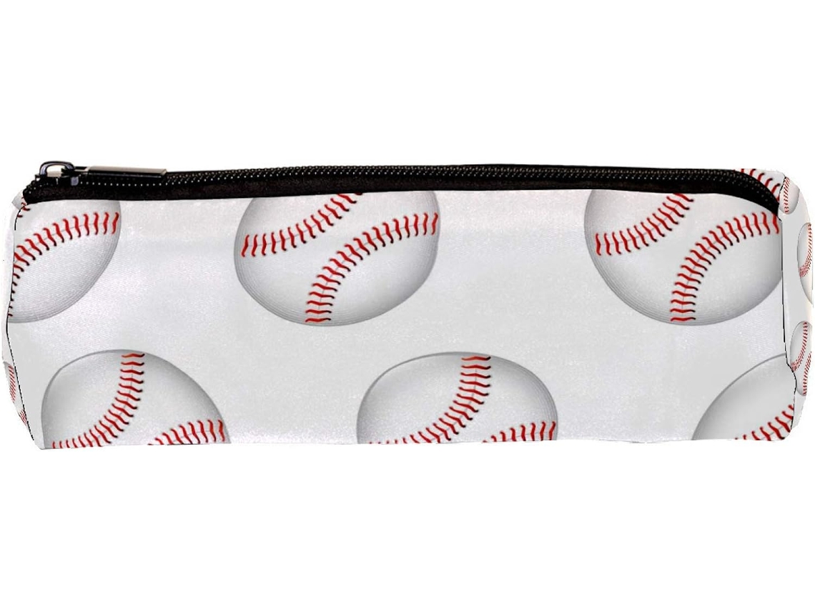 Estojo Lápis Em Formato De Bola Beisebol, Branco, Ideal Material Escolar, Organizador De Mesa E Nécessaire