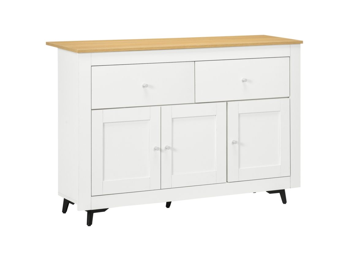 Aparador Melamina de Madeira Cor Branco e Madeira 117x35x80 cm Homcom
