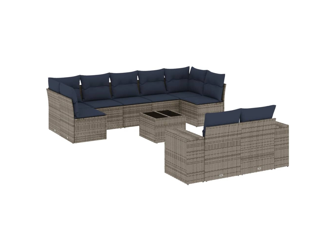 Conjunto de Sofá de Jardim, 10 Peças, Almofadas, Rattan Cinza MAISON EXCLUSIVE