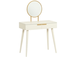 Toucador Com Espelho Redondo Mesa De Maquilhagem Com 2 Gavetas Estilo Moderno Para Dormitório 80x40x123cm Branco