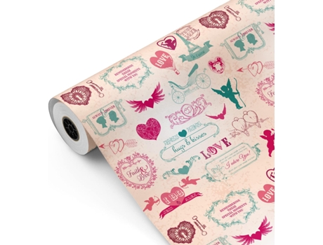 Bobina De Papel De Presente, Rolo Grande 62cm X 100m • Amor Vintage • Ideal Para Lojas Negócios Comércio Embalar Presentes Aniversários Fiesta Paper
