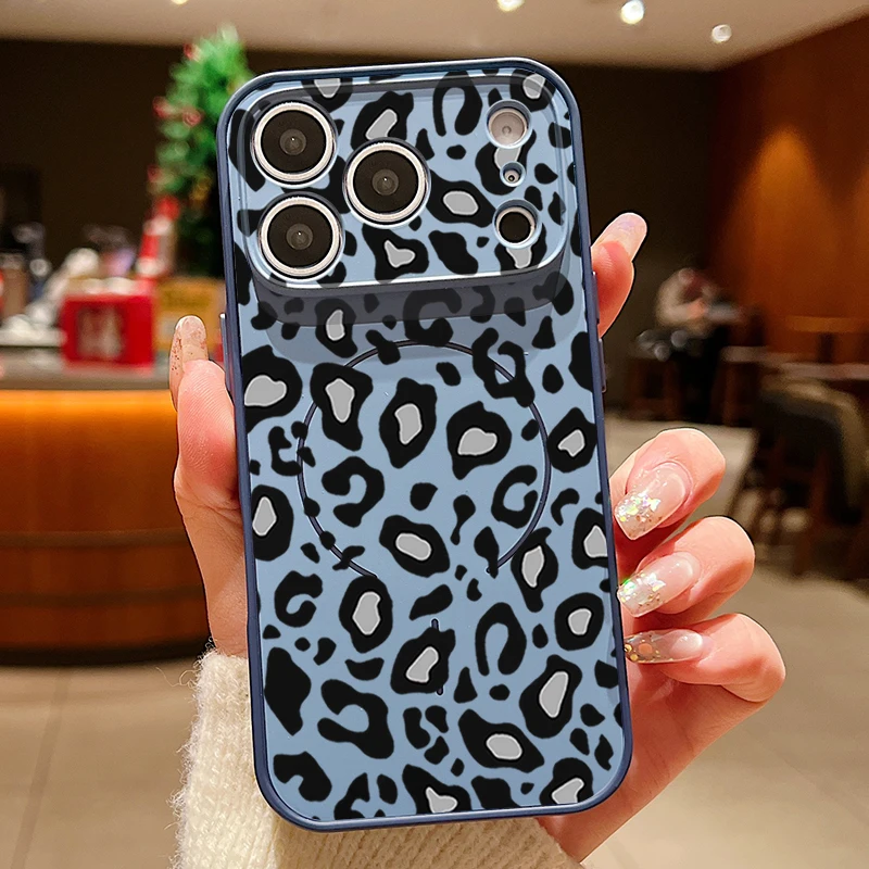 Capa Magnética Para Iphone 16 Pro Com Estampa De Leopardo (azul), Resistente A Impactos.
