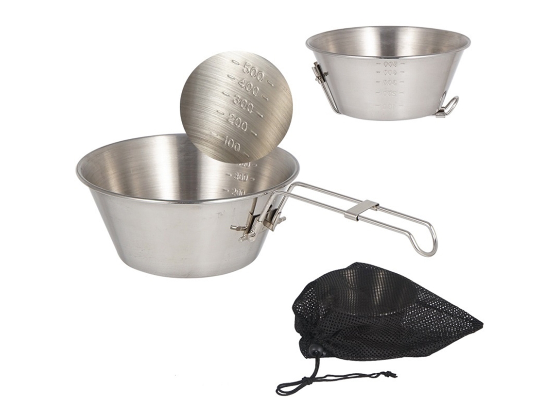 Cuia de Camping em Aço Inox com Alça Plegável