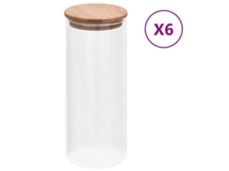 Vidaxl Frascos De Vidro Com Tampas De Bambu 6 Pcs 1000 Ml