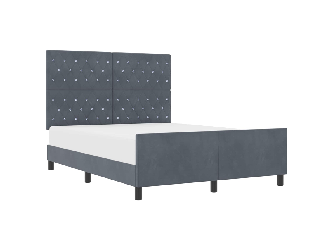 Cama De Casal | Camas Para Quarto | Cama Box Com Cabeceira Cinzento Escuro 140 X 190 Cm Veludo