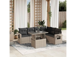 Vidaxl 7 Pcs Conj. Sofás Jardim Com Almofadões Vime Pe Cinzento-claro