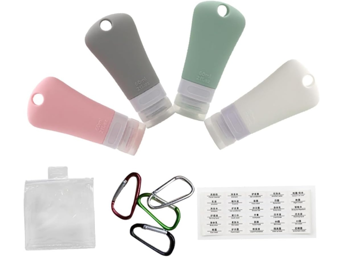 Frascos De Viagem De Silicone Macio E Recarregável Com Gancho Para Artigos De Higiene Pessoal E Sabonete.