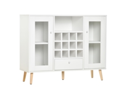 Aparador de cozinha com 12 suportes para garrafas e 3 estantes, portas de vidro, 100x30x80cm branco