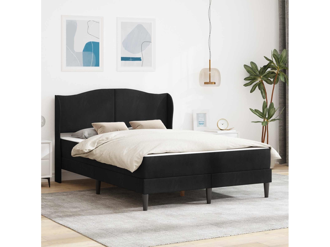 Vidaxl Estrutura Da Cama Com Cabeceira Preto 140 X 190 Cm Veludo