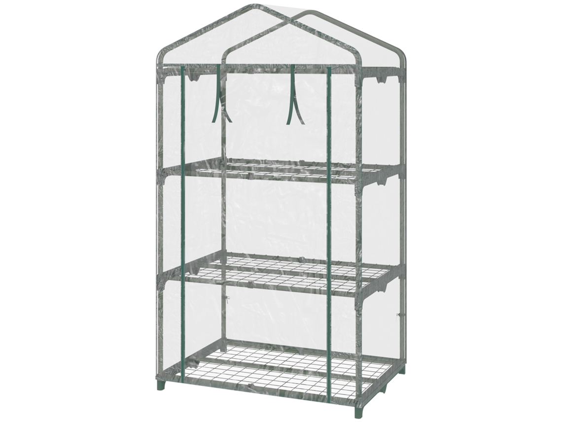 Fogão De Jardim Transparente Com 3 Prateleiras De Metal E Porta Enrolável Varanda Exterior Para Cultivo De Plantas Flores 69x49x125cm