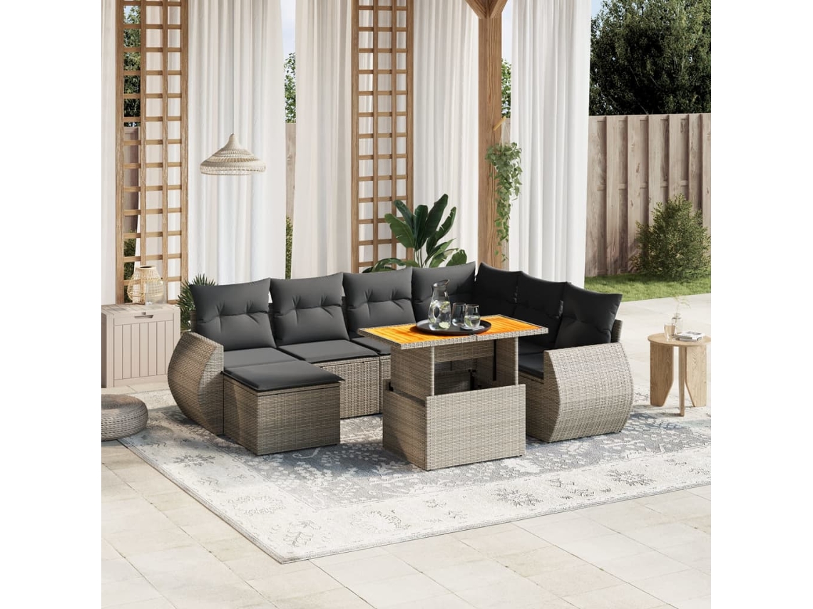 Vidaxl 8 Pcs Conjunto Sofás De Jardim C/ Almofadões Vime Pe Cinzento