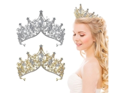 2 Coroas de Rainha Barroca, Tiara de Noiva e Bridesmaid com Strass e Cristal, Dourado e Prata