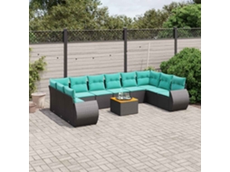 Vidaxl Conjunto De Sofá De Jardim Com 11 Peças E Almofadas Em Rattan Sintético Preto