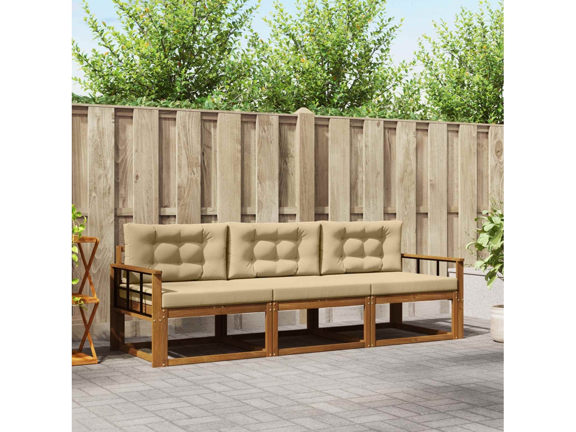 Vidaxl Conjunto De Sofás Para Exterior 3 Unid. Natural E Bege
