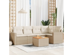Vidaxl 6 Pcs Conjunto De Sofás P/ Jardim Com Almofadões Vime Pe Bege