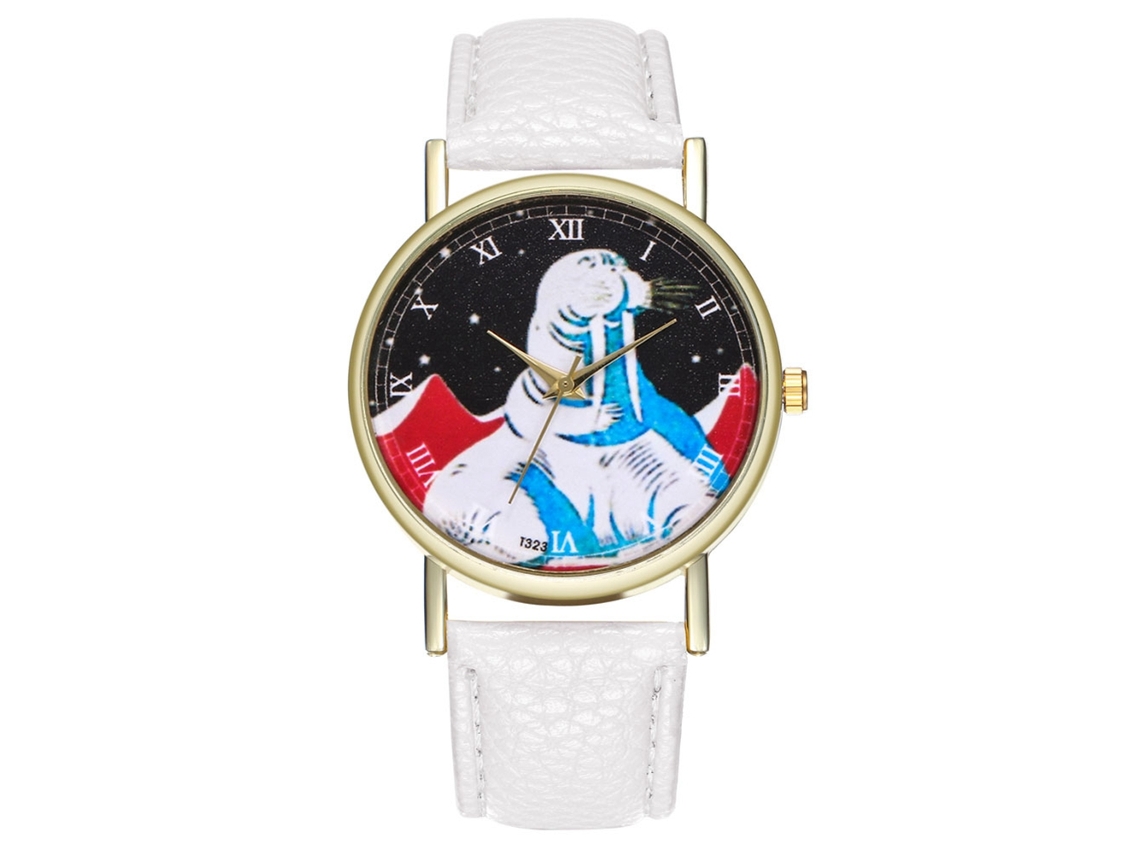 Relógio de Pulso Unissex de Quartzo com Pulseira de Couro Pu Estilo Simples Branco