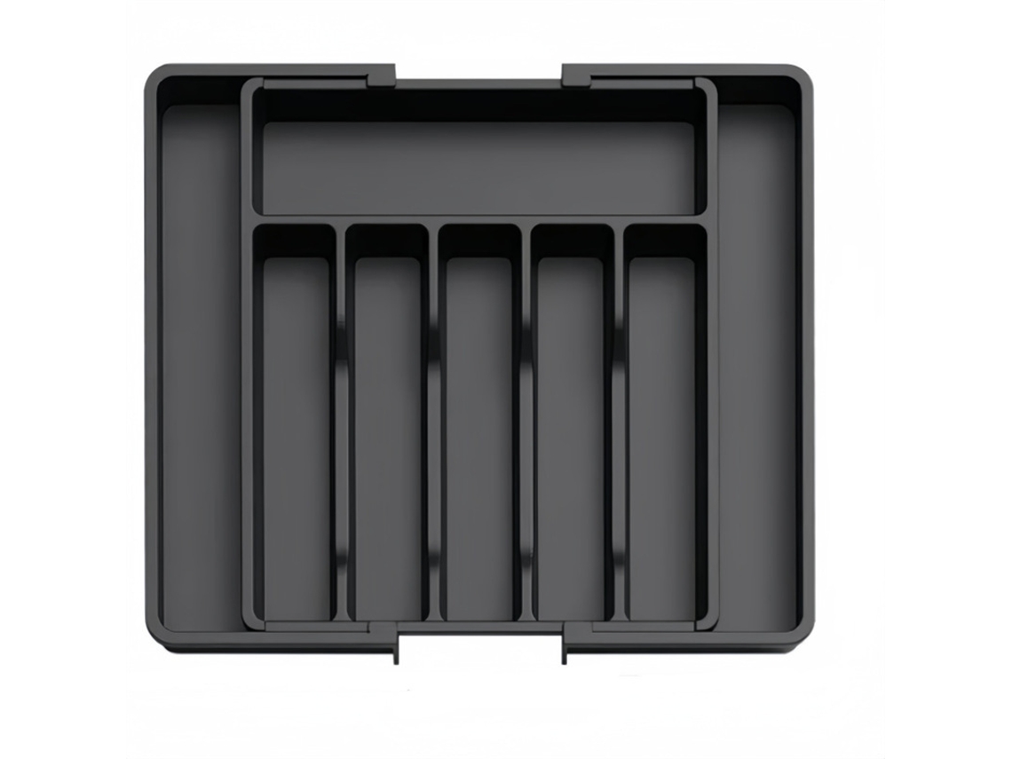 Bandeja Talheres Ajustável - Organizador Gaveta Cozinha - Divisórias Ajustáveis - Caixa Arrumação - Plástico - Preto