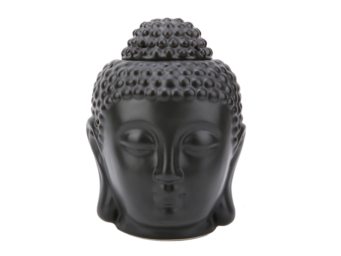 Queimador de Óleo Essencial com Design de Cabeça de Buda Preto | S/MARCA