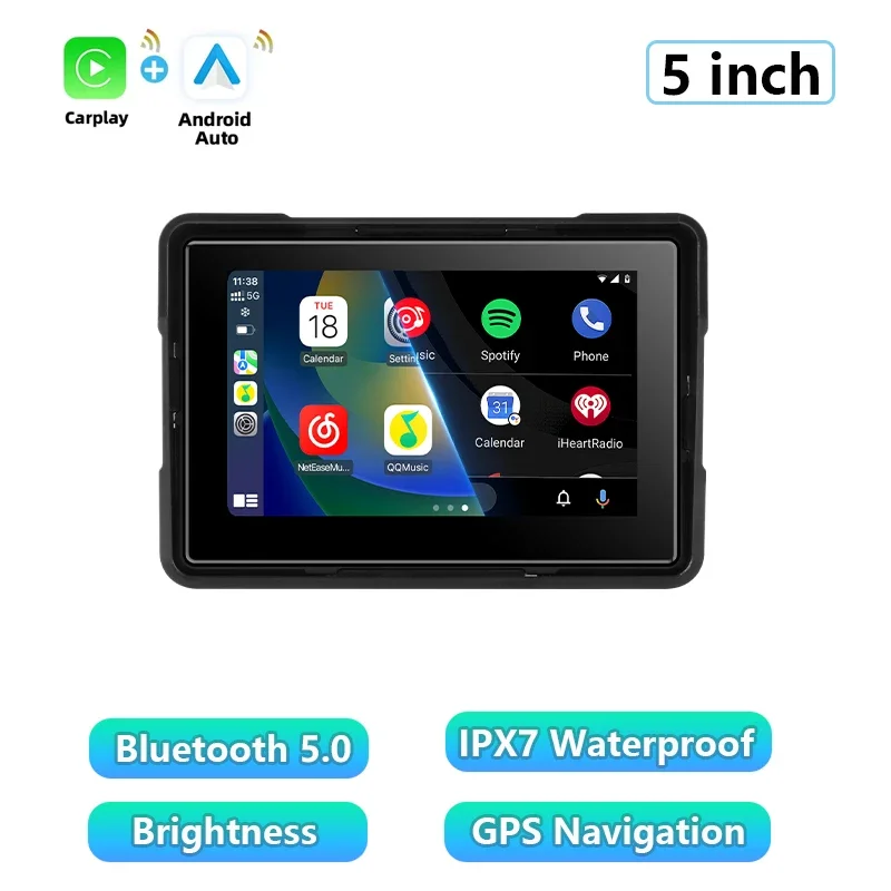 (carplay) Navegação Gps Para Motocicleta De 5 Polegadas, Tela Android Com Carplay Bluetooth