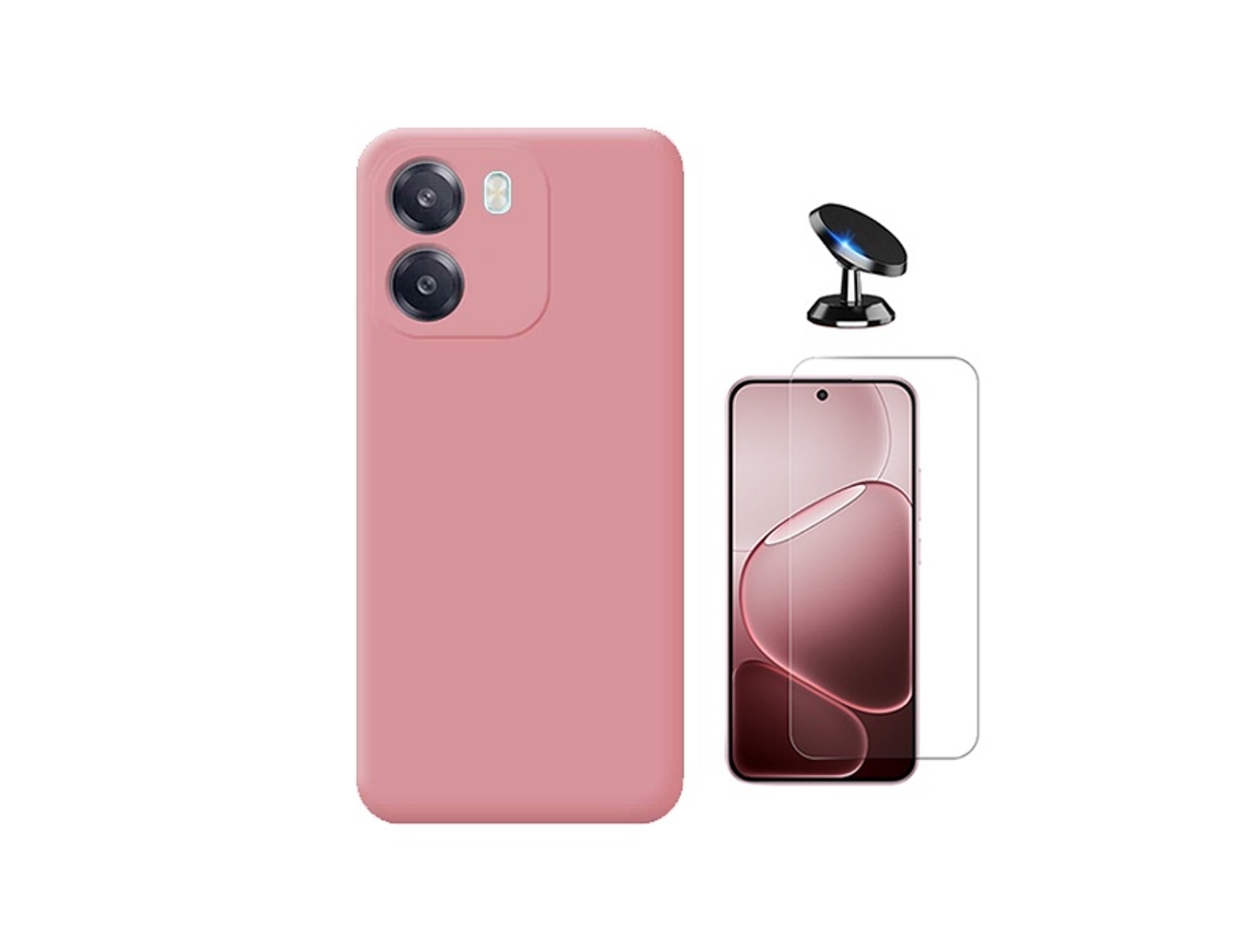 Kit Vidro Clearglass Capa Silicone Líquido Suporte Magnético Phonecare Para Oppo A6 4g - Rosa