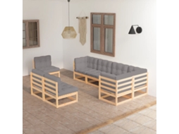 Pcs Conjunto Lounge De Jardim C/ Almofadões Pinho Maciço Dkd Home Decor
