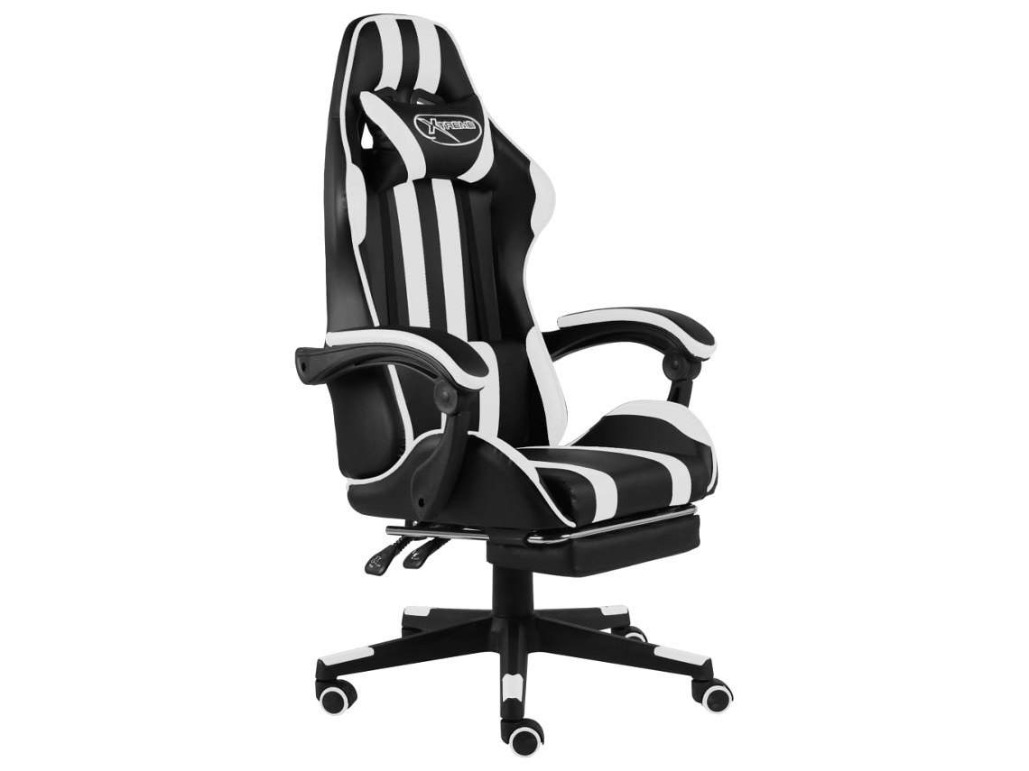 Vidaxl Cadeira Estilo Corrida C/ Apoio Pés Couro Artif. Preto/branco