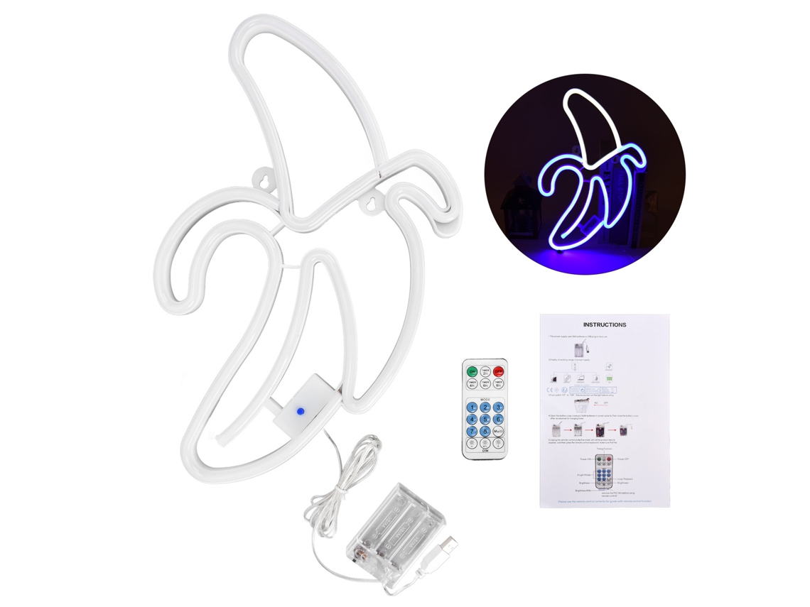 Rebe-lâmpada De Neón Banana Com Controle Remoto 8 Modos 18 Teclas Temporizador Luz Branca Azul Decoração Residencial