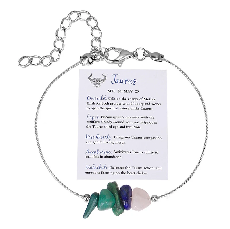 Pulseira Com Os 12 Signos Do Zodíaco (touro), Bracelete Feminino Com Cristais Naturais.