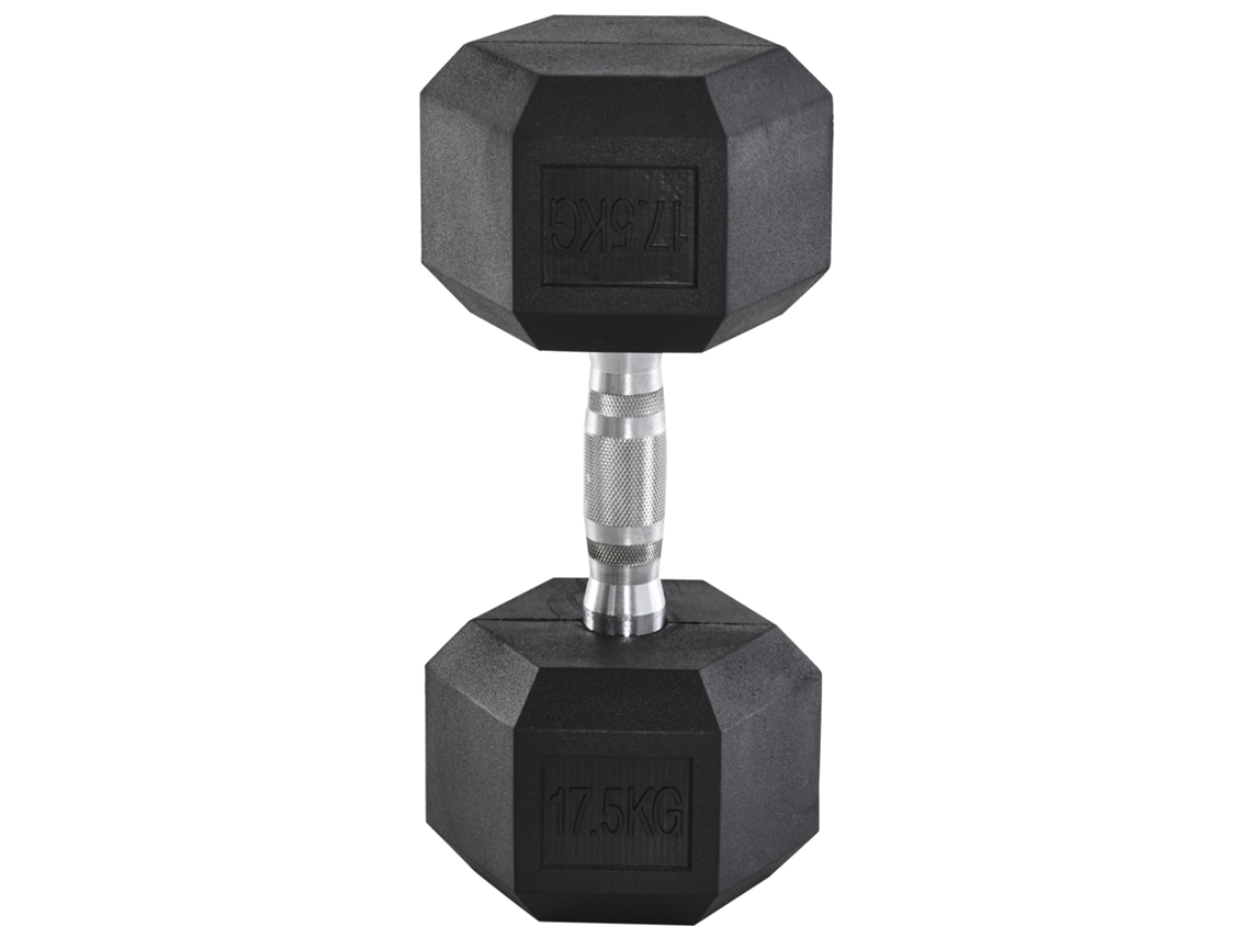 Halteres Hexagonais De Borracha 17,5kg, Ferro Fundido. Para Musculação. Preto