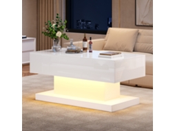 Mesa de centro brilhante e elevável com iluminação LED 100x50x45 cm da PAPRIKA, design hidráulico deslizante prático e moderno, branca. Armazenamento