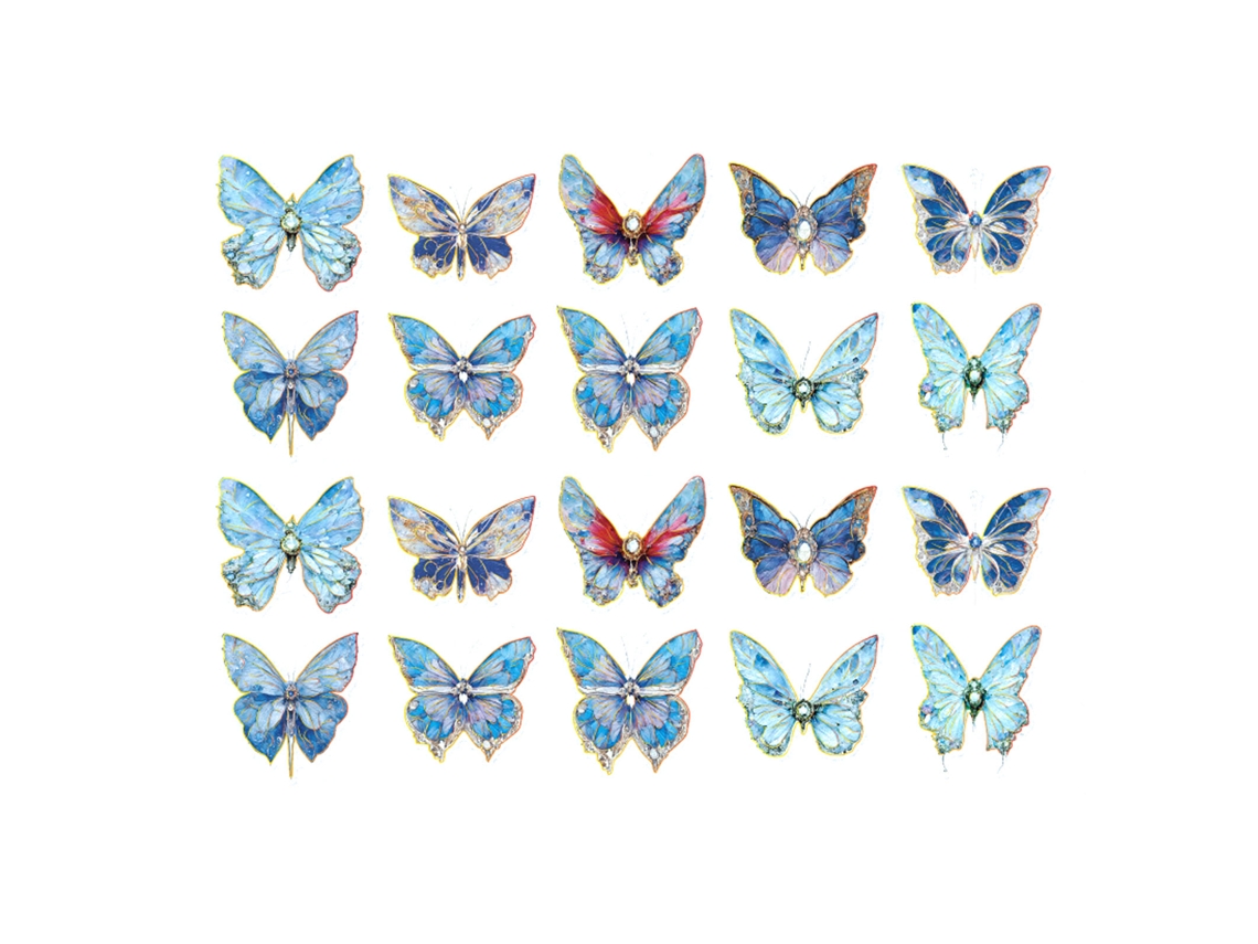 20 Adesivos de Borboleta Dourada Laser para Scrapbooking Cadernos Álbums de Fotos Letras Azul com S/MARCA