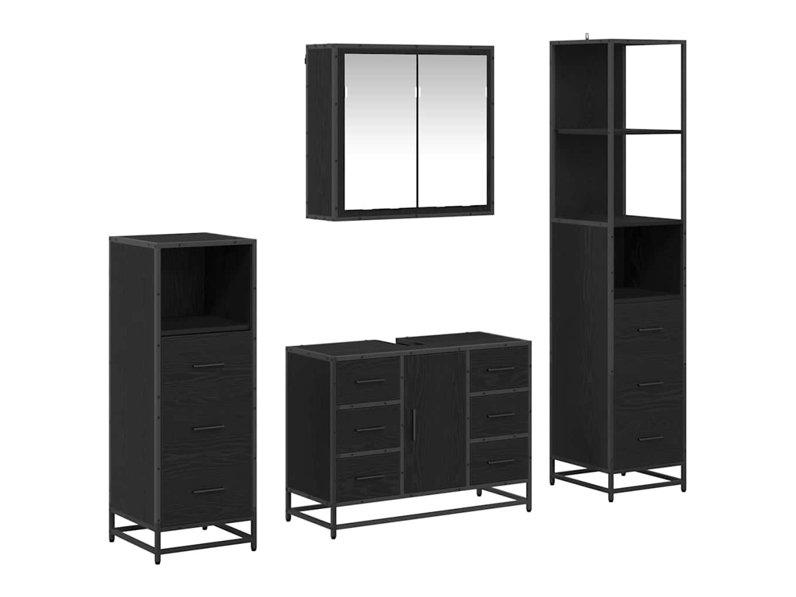 Conjunto de Móveis para Banheiro com Porta Carvalho Preto 4 Pcs MAISON EXCLUSIVE