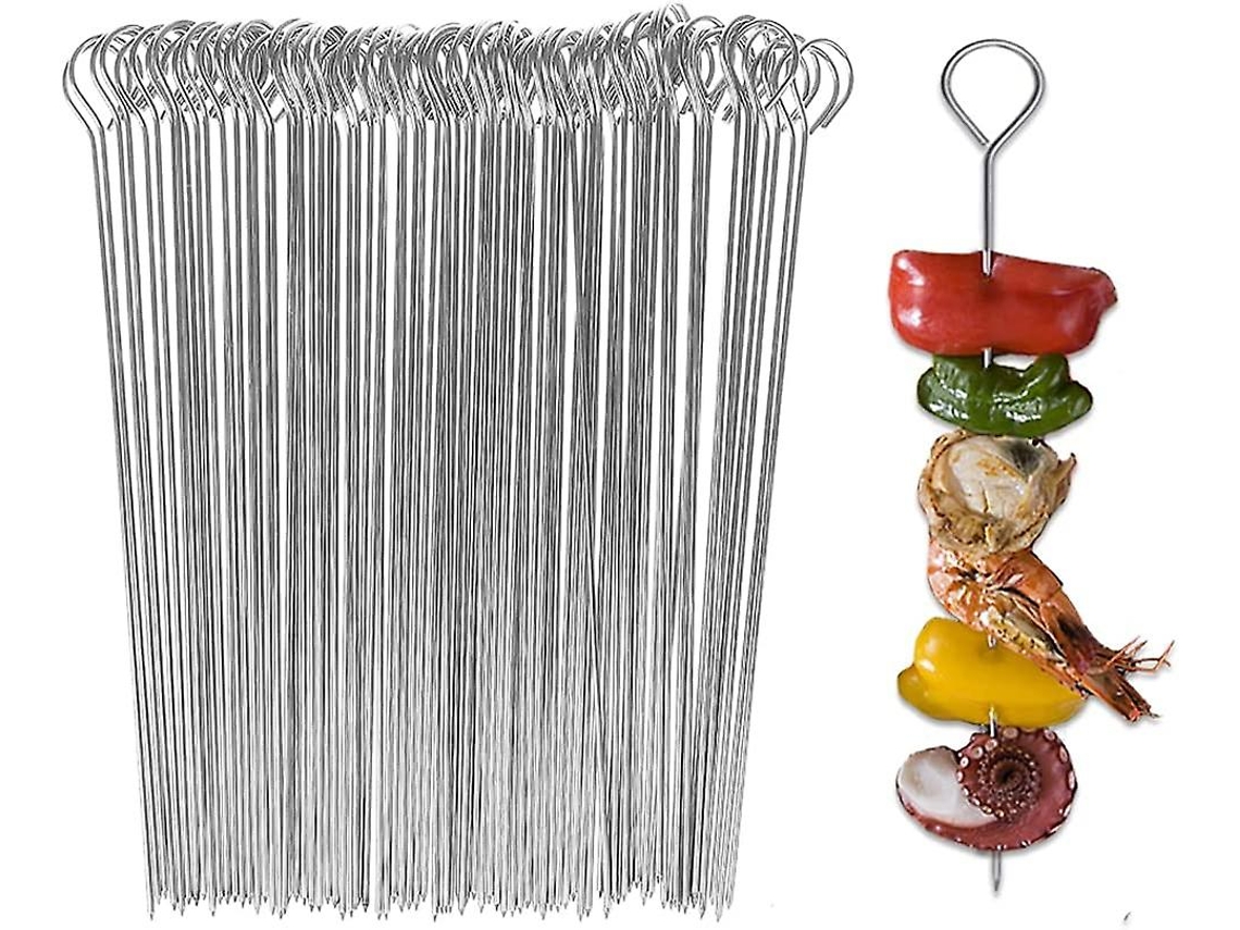 Pinchos de Barbacoa de Acero Inoxidable de 20 Cm Reutilizables para Carne Y Verduras 50 Piezas