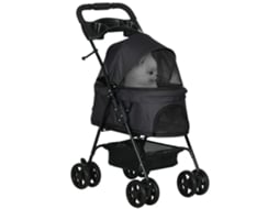 Carrinho Leve Dobrável para Cães Pequenos, Rodas Giravels, Guia de Segurança, Cesta de Armazenamento, Estrutura Sólida, 67x45x96cm, Preto
