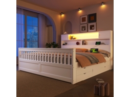 Cama De Plataforma 180 X 200 Cm - Com Prateleiras De Arrumação, Iluminação Led, Porta Usb E Quatro Gavetas - Branco