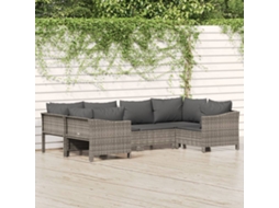 Conjunto Jardim Lounge 6 Peças C/ Almofadões Vime Pe Cinza Dkd Home Decor