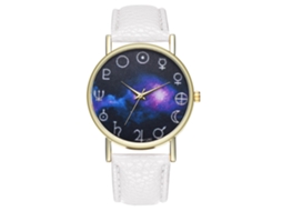 Relógio de pulso unissex Fashion Zhoulianfa em couro PU branco com estampa de nebulosa