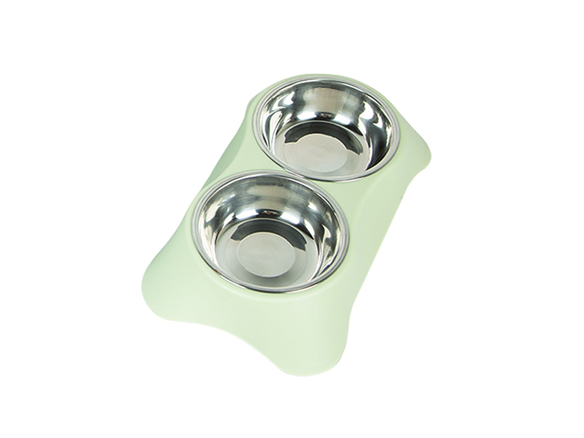 Tigela Dupla para Cães, Antiderrapante e À Prova de Derramamento, em Aço Inoxidável, com 1 Colher para Ração, Verde AQUAFORGE