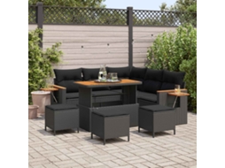 Vidaxl Conjunto De Sofá De Jardim Com Almofada 10 Pcs Preto Vime Pe