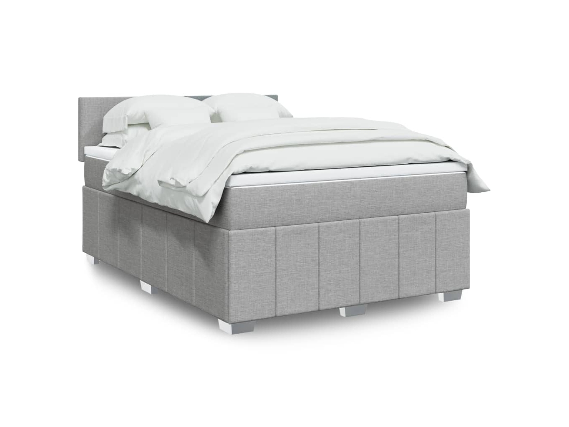 Vidaxl Cama Com Molas/colchão 140x190 Cm Tecido Cinzento-claro