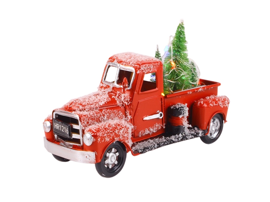 Caminhão Vintage de Natal Vermelho com Árvores e Ornamentos LAXISCREED
