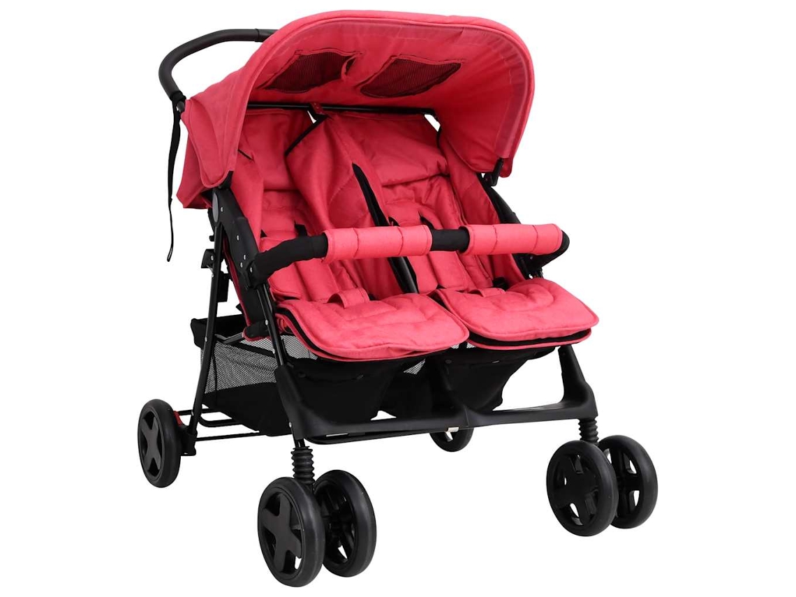 Vidaxl Carrinho De Bebés Para Gémeos Aço Vermelho