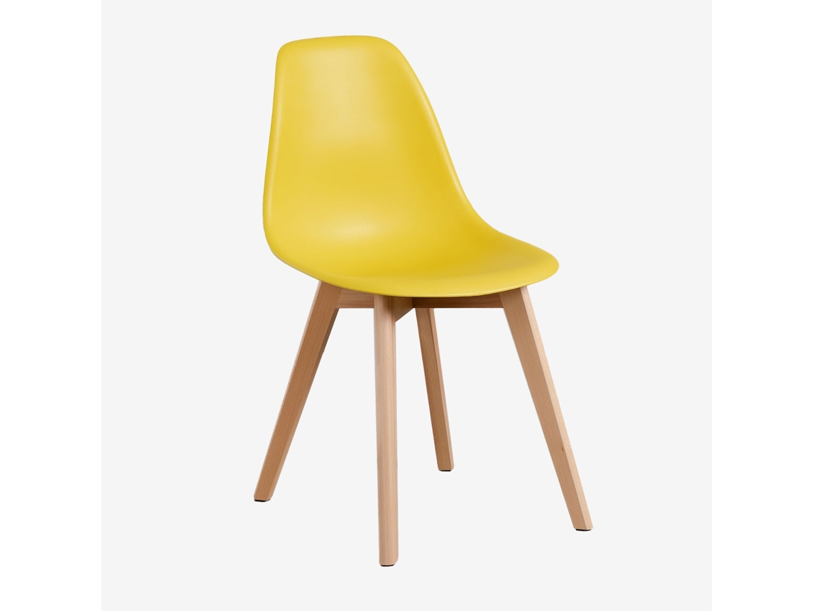 Conjunto de 4 Cadeiras SKLUM Scand Nordic (Amarelo - Polipropileno e Madeira de faia - 87 x 46,5 x 52,5 cm)