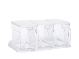 Pote Para Temperos Jogo 3 Peças Transparente Colher Cozinha