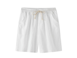 Bermudas de Linho para Homens Verão Casual Elásticas com Cordão Branco XL