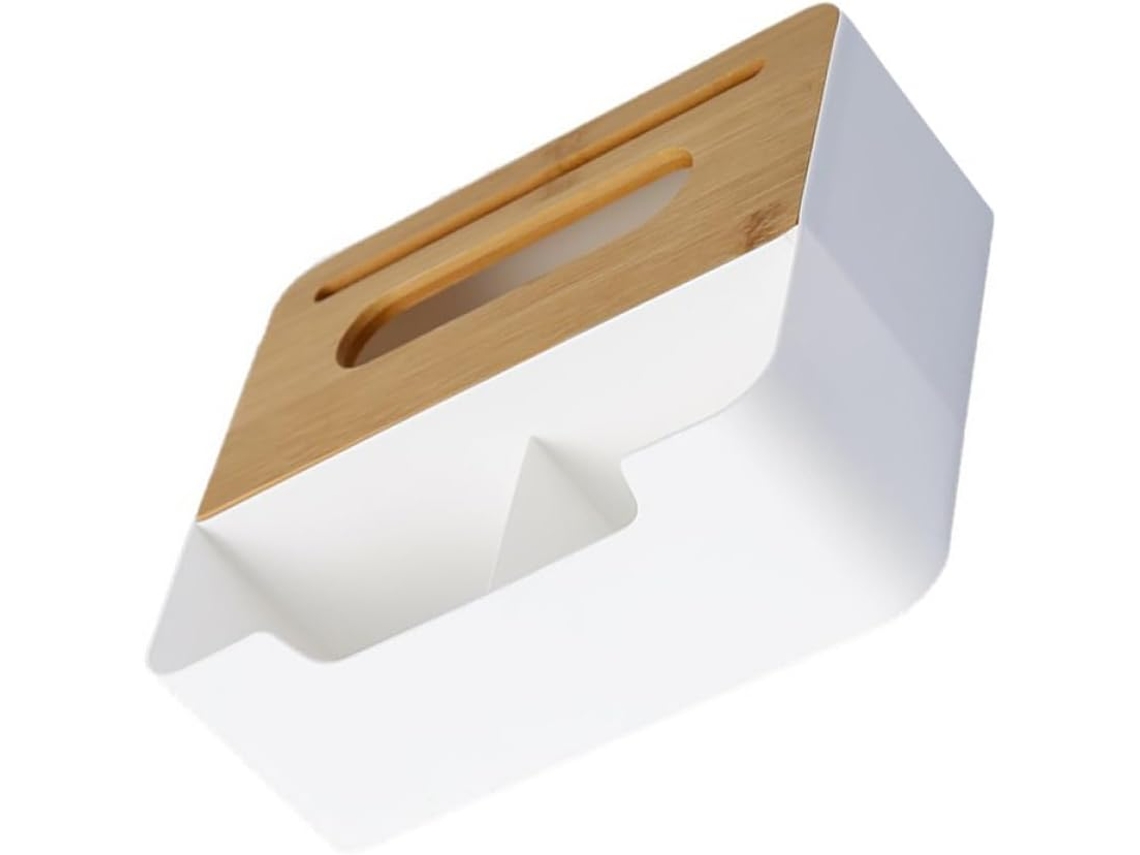 Porta-lenços Fácil De Substituir, Com Tampa De Bambu Pp Branco