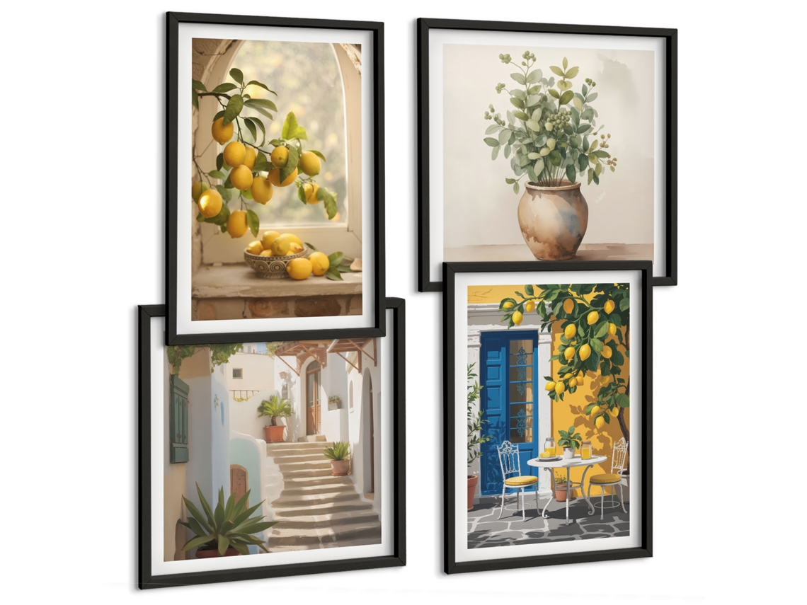 Composição De Quadros Vistas Estilosas De Cidadezinhas Litorâneas Espelharte (4 Peças)